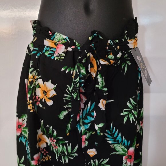 Art Class Girls 10/12 Black Floral Pants With Tie Belt Bohemian Straight Fit - Picture 2 of 6